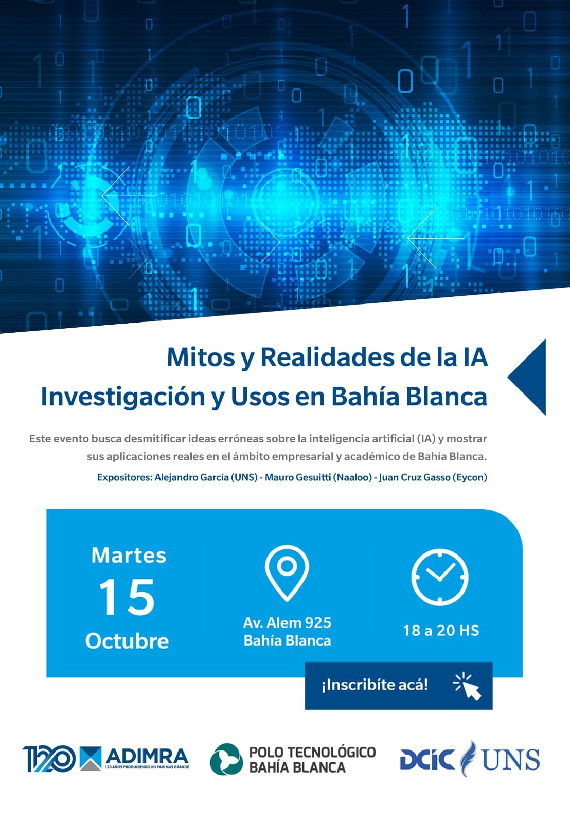 Invitamos al evento Mitos y realidades de la IA. Investigación y usos en Bahía Blanca